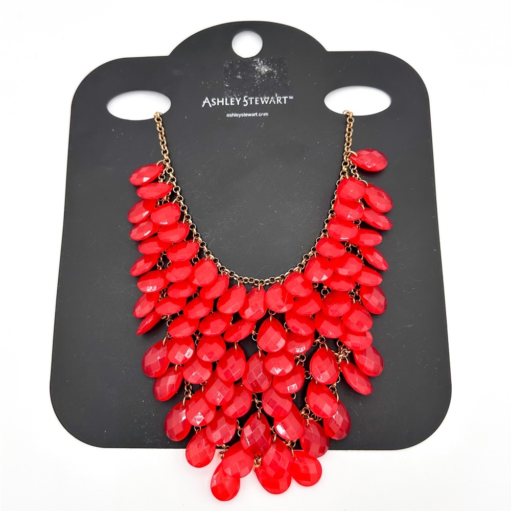 Ashley Stewart Red Jewel Bib Necklace